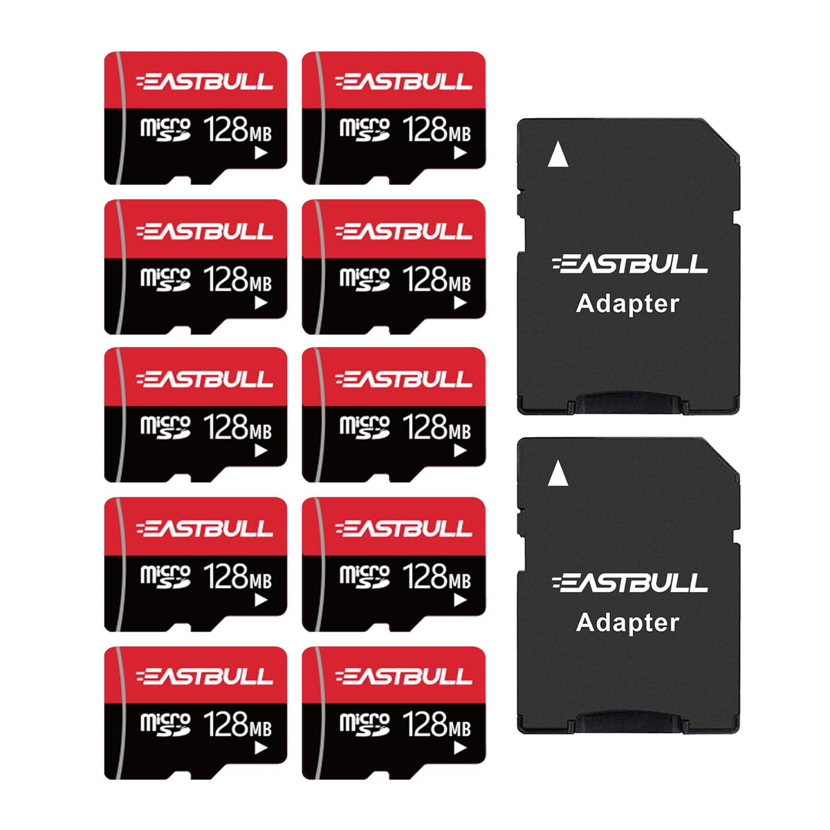 EASTBULL Tarjeta Micro SD de 128 MB (128 GB Pitch) Tarjetas de memoria SD de 128 MB Video Full HD 90 MB/s UHS-I U1 Clase 10 para cámara de vigilancia (10 unidades y 2 adaptadores)