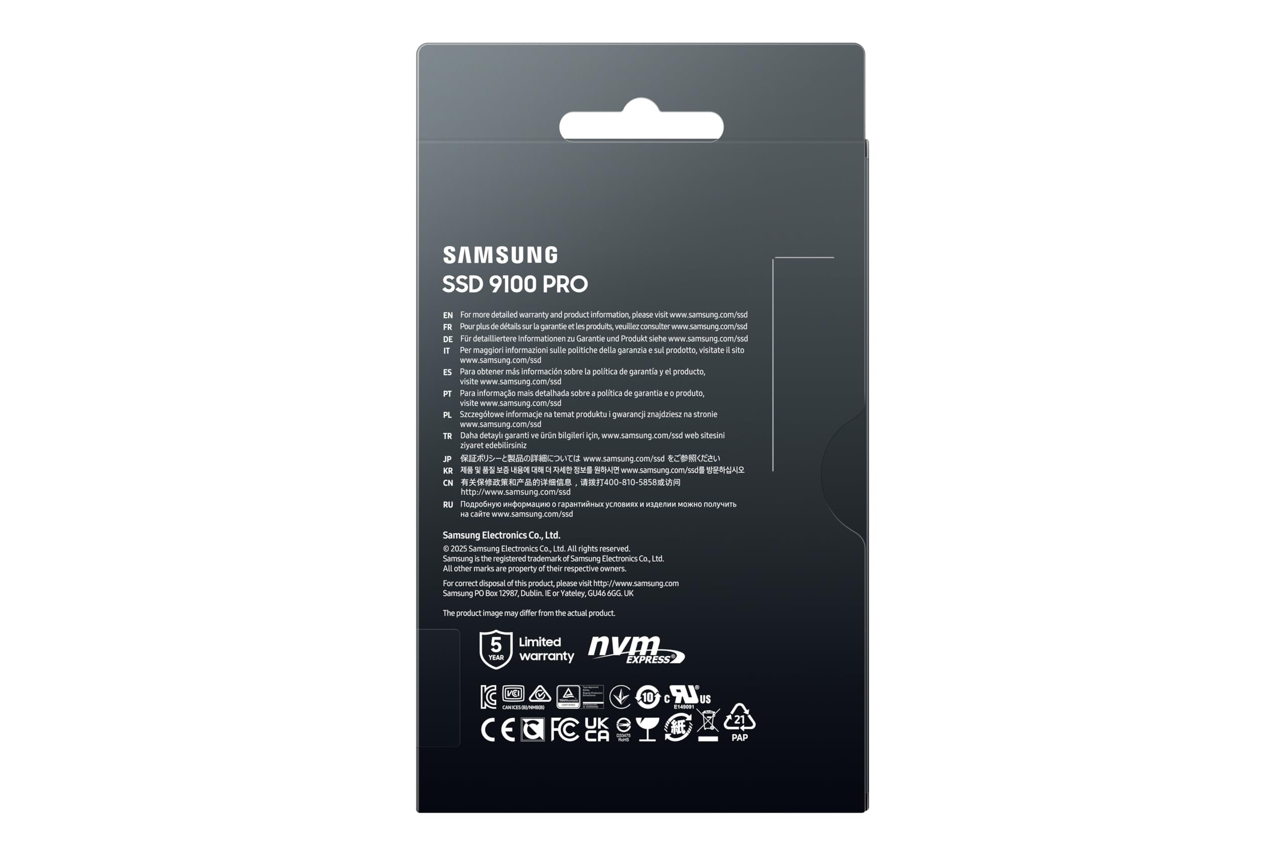 Samsung SSD 9100 Pro 2TB, PCIe 5.0x4 M.2 2280, Seq. Velocidades de Lectura de hasta 14,800 MB/s, lo Mejor para computación de IA, Juegos y Estaciones de Trabajo Resistentes (MZ VAP2T0B/AM)