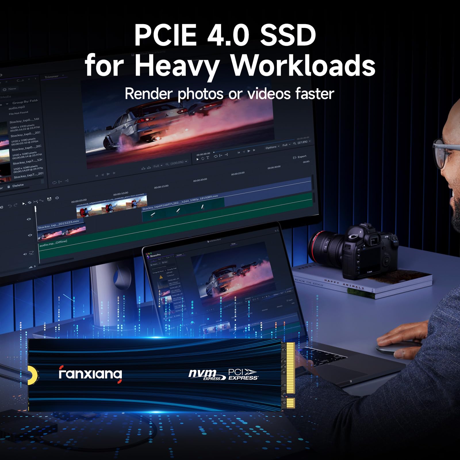 fanxiang Disco Duro SSD 4TB 2280 PCIe 4.0 Gaming SSD - hasta 7300MB/s, rápida disipación de Calor, Adecuado para entusiastas de PS5, Profesionales de TI (QLC)