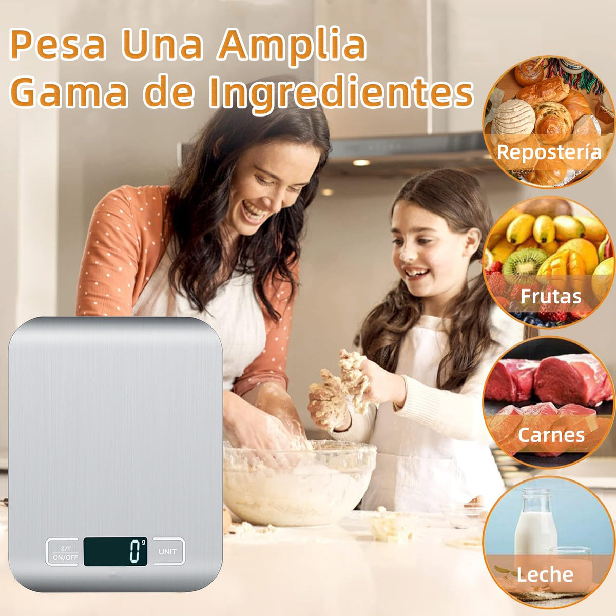 JUGLUTE Báscula Digital de Cocina USB Recargable, Báscula de Cocina de Acero Inoxidable de 10kg/22lb con Pantalla LCD, Función de Tara, Balanza de Alimentos Multifuncional para Cocina