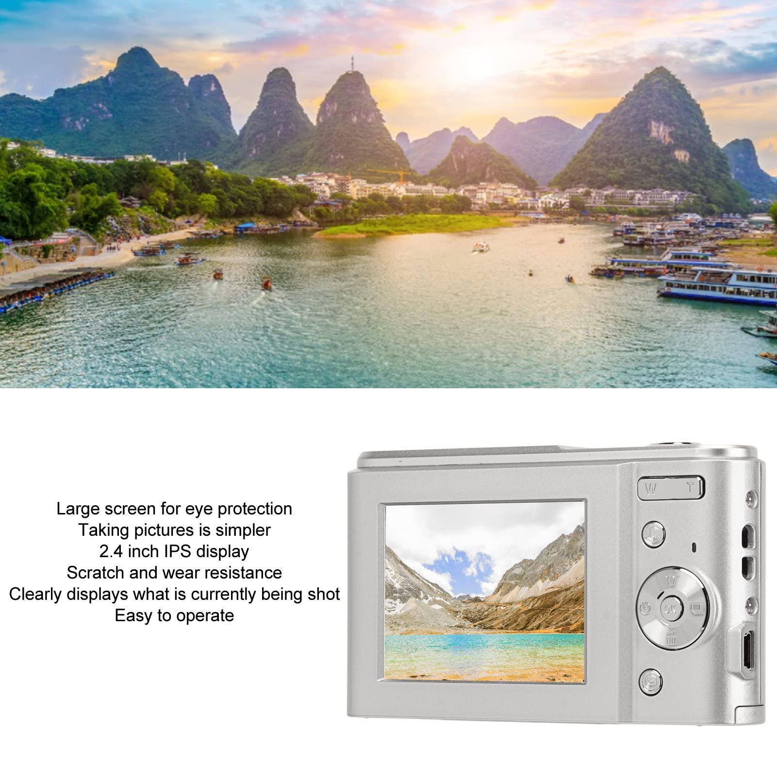 Cámara Digital, HD 1080P 48MP Vlogging Cámara para Niños Videocámara con Pantalla IPS de 2,4 Pulgadas, Zoom 16X Autofocus Compacto Mini Cámara de Bolsillo Regalos para Estudiantes (plata espacial)