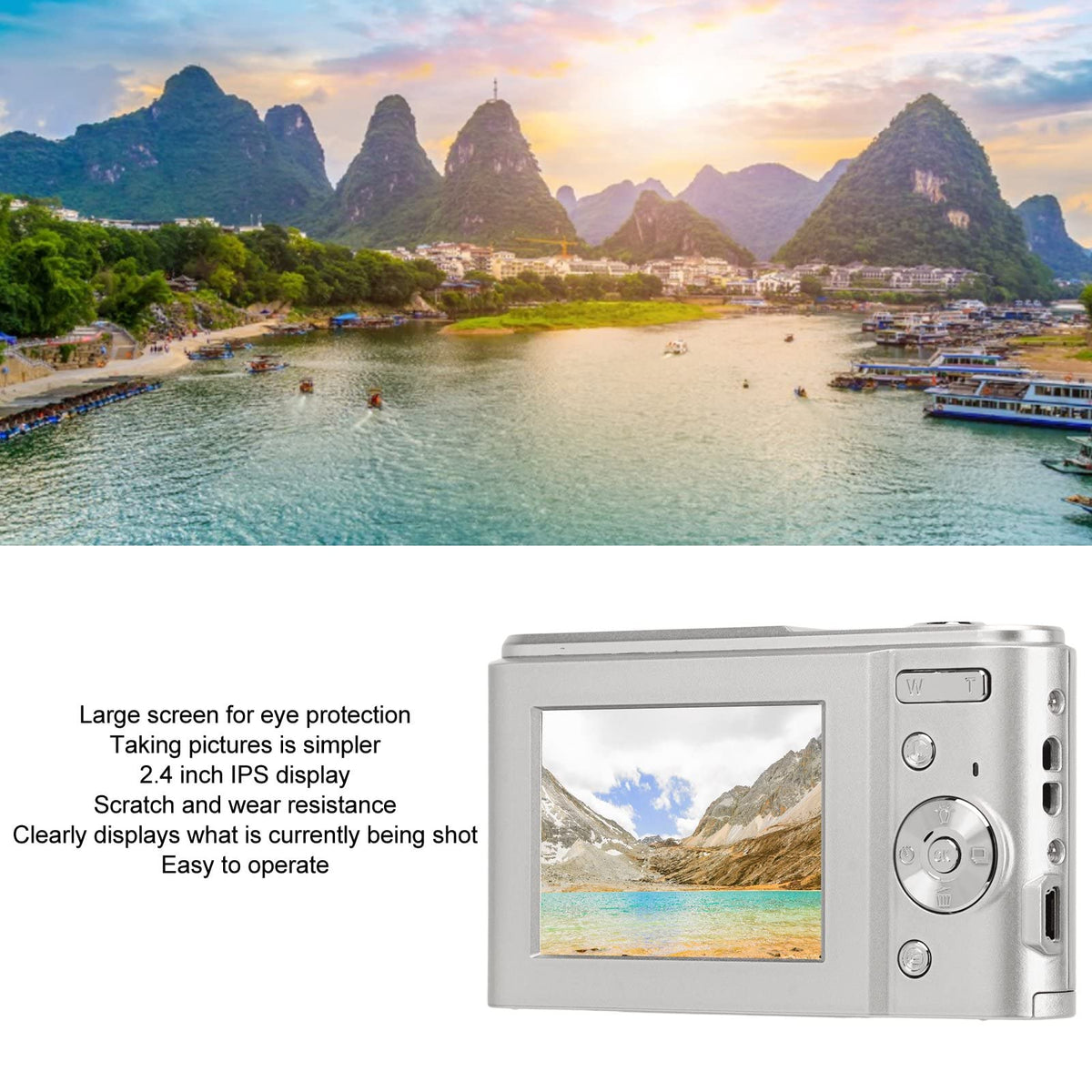 Cámara Digital, HD 1080P 48MP Vlogging Cámara para Niños Videocámara con Pantalla IPS de 2,4 Pulgadas, Zoom 16X Autofocus Compacto Mini Cámara de Bolsillo Regalos para Estudiantes (plata espacial)