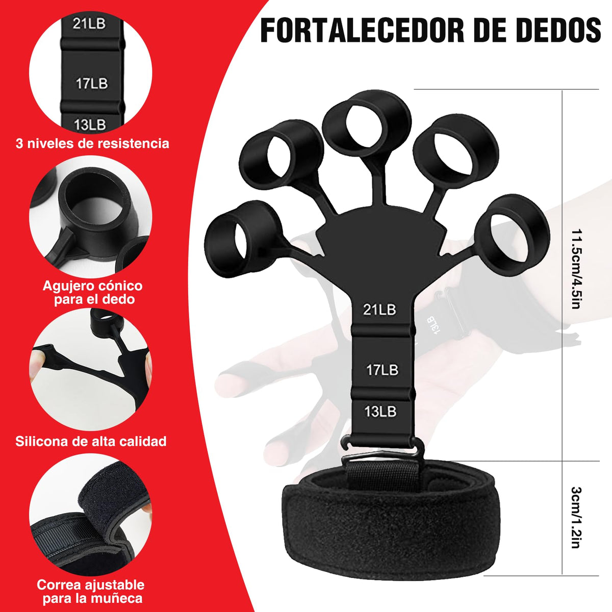 Soulbytes Ejercitador de mano 6 en 1 Fortalecedor de dedos y agarre con pelota, Hand gripper Finger exerciser Ejercicio de antebrazo Entrenador de fuerza para deportes de palma y antebrazos y dedos
