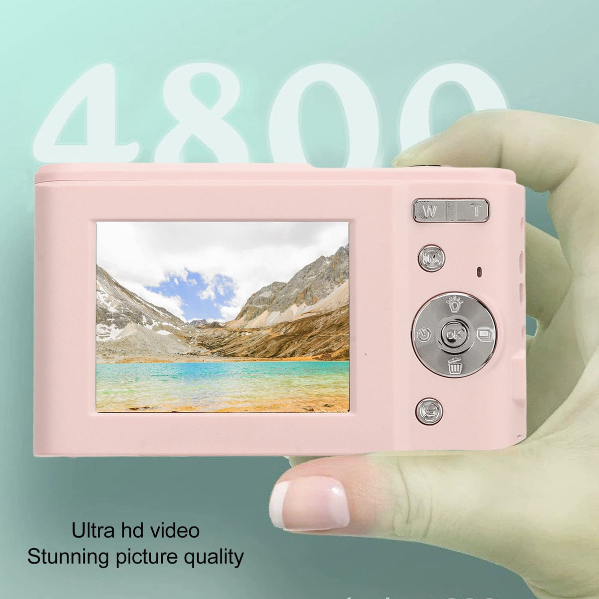 Cámara Digital, HD 1080P 48MP Vlogging Cámara para Niños Videocámara con Pantalla IPS de 2,4 Pulgadas, Zoom 16X Autofocus Compacto Mini Cámara de Bolsillo Regalos para Estudiantes (hada rosa)