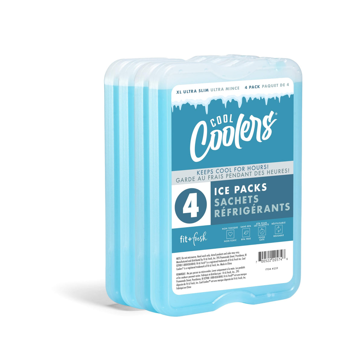 Fit & Fresh - Paquetes de Hielo XL Azul 4pk - Bolsa de Hielo delgada para Fiambrera, 4 Unidades
