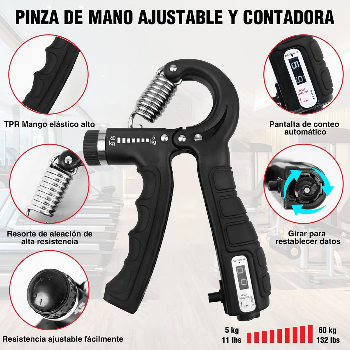 Soulbytes Ejercitador de mano 6 en 1 Fortalecedor de dedos y agarre con pelota, Hand gripper Finger exerciser Ejercicio de antebrazo Entrenador de fuerza para deportes de palma y antebrazos y dedos