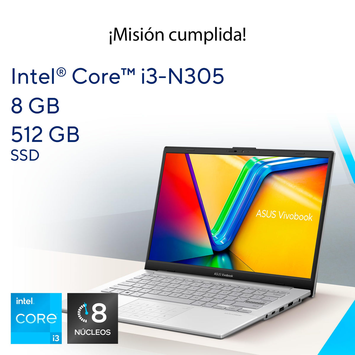ASUS Laptop Vivobook Go 14 2024/E1404GA-NK004W/Core i3 12va/8GB RAM/512GB SSD/Pantalla 14" Full-HD/Resistencia Grado Militar/Number Pad/Teclado en Español (Garantía y Servicio en México)