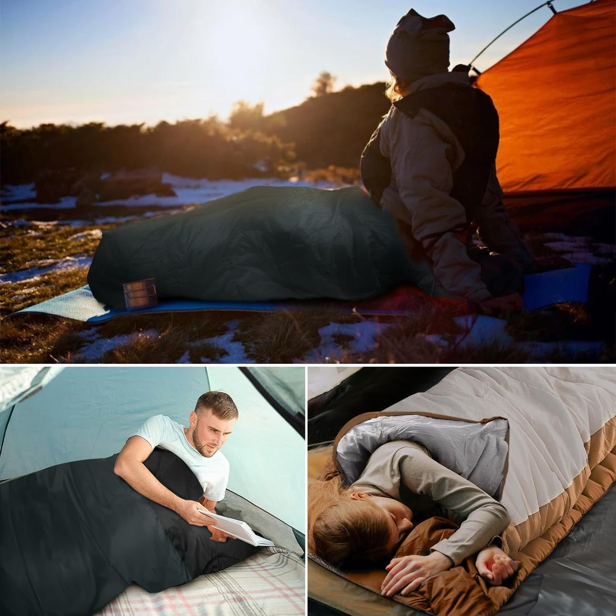 BYCRAY Saco de Dormir Camping, Bolsa de Dormir Ligero y Cómodo de Tres Estaciones, Sleeping Bag Adulto para Campismo Senderismo Aventuras Viaje y al Aire Libre (1KG Negro)