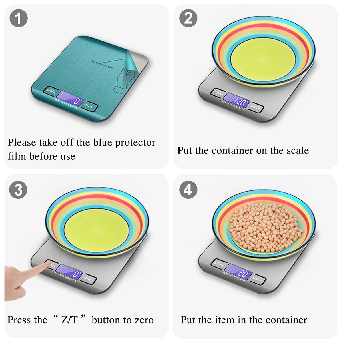 TBONEEY Báscula Cocina Digital USB Recargable, Bascula Precision Cocina 10kg/1g Peso de Cocina Digital, Balanza de Alimentos Acero Inoxidable con Pantalla LCD, Función de Tara (Baterias Incluidas)