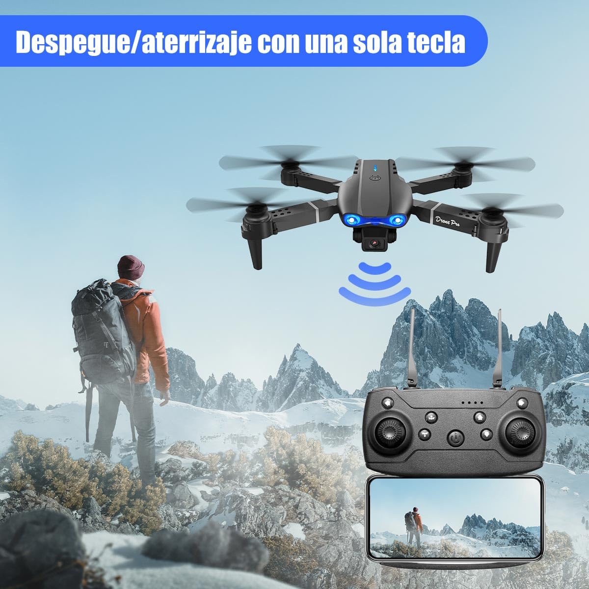 Mini Drone con Cámara, 4K Dual Hd Drone Control Remoto Posibilidad de Giro de 360°, Drones Antisísmicos Rastrear El Vuelo de 100 Metros, Dron con Camara para Adolescentes Principiantes Regalo