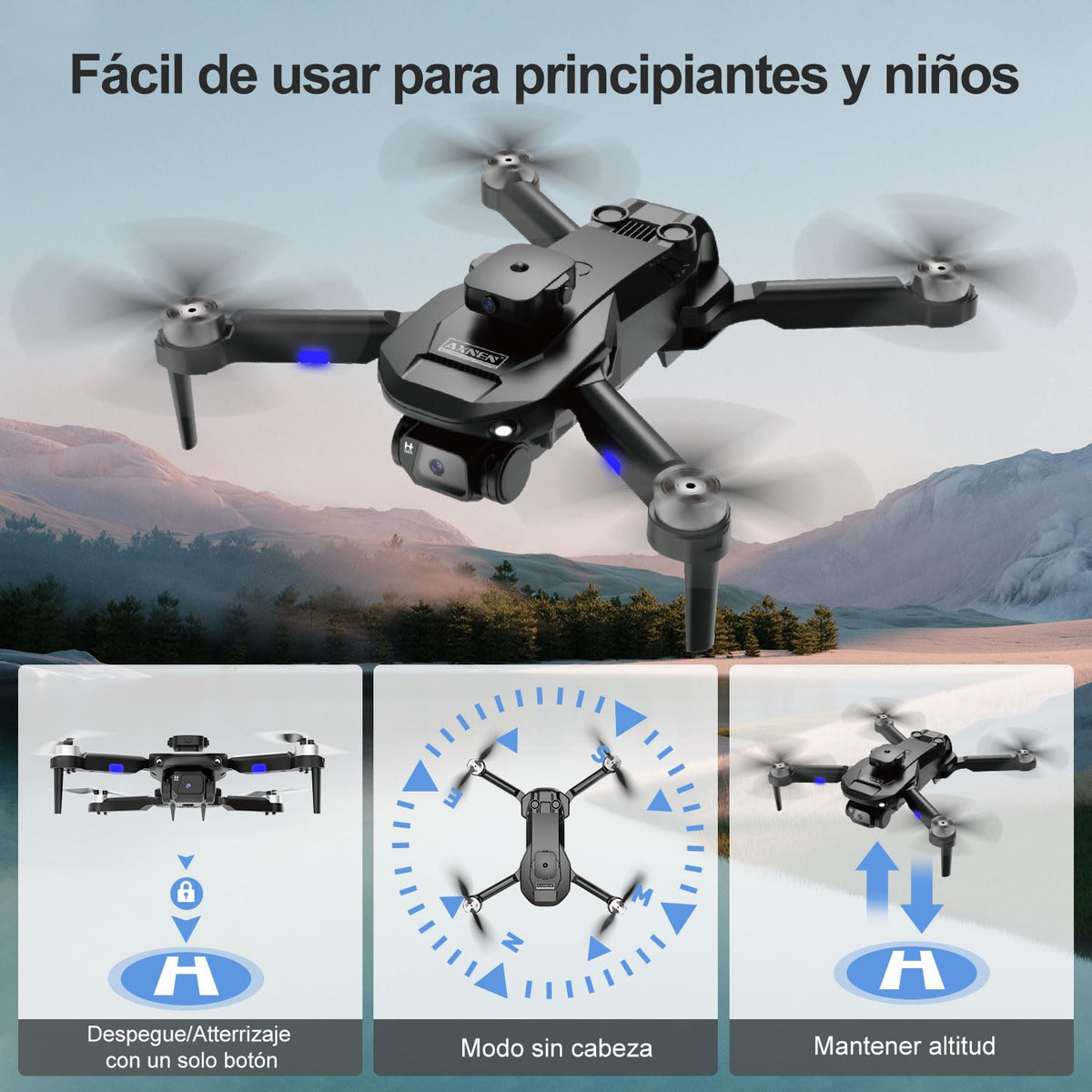AXNEN Mini Drones con cámara 4K Dual,Dron Plegable con Motor con Escobillas, Vuelo por Puntos de Referencia, Auto-Seguimiento, Giro 3D, Inicio con una Tecla, 3 Velocidades, 2 Baterías,Mini Dron Juguetes Regalo para Principiantes Adolescentes.