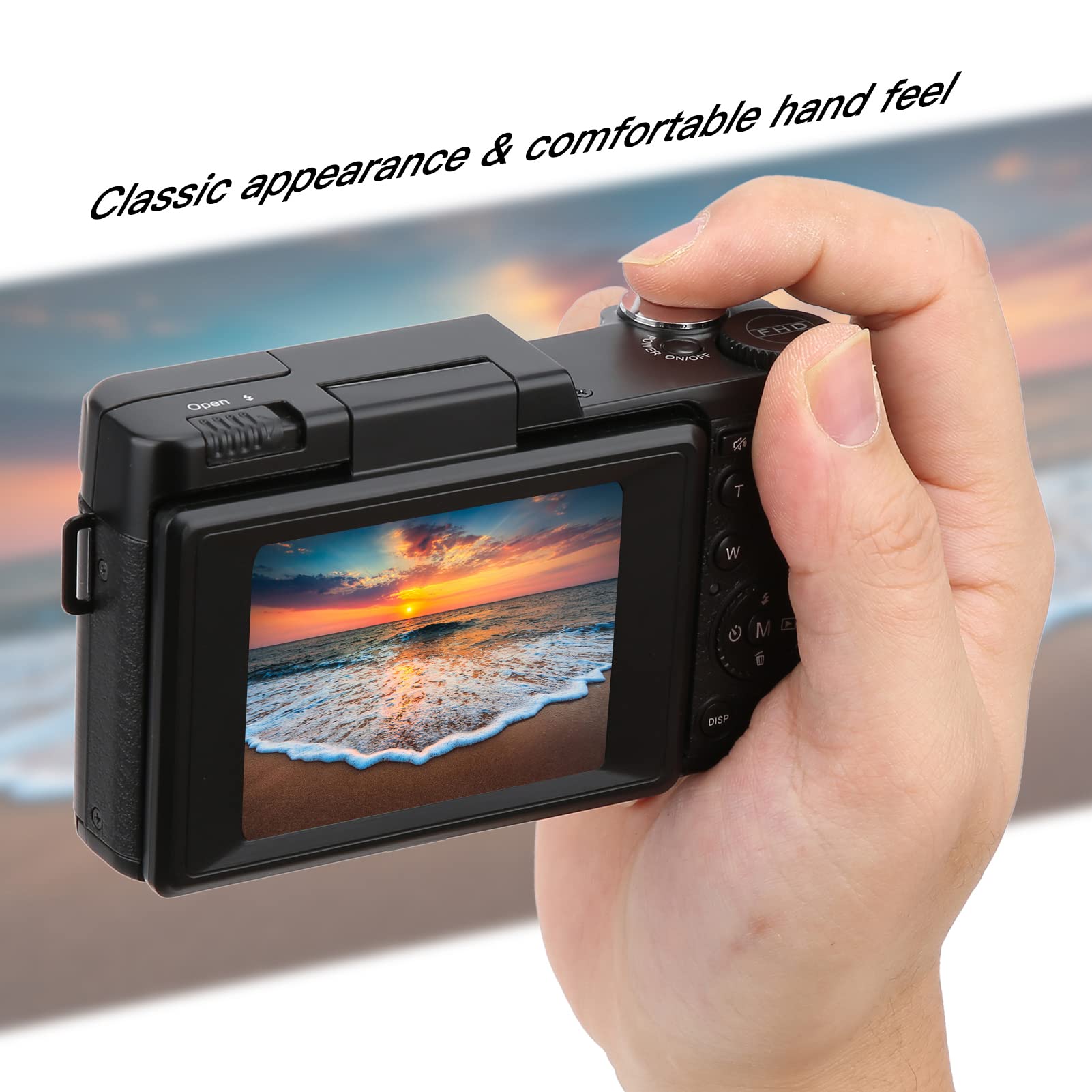 S erounder Cámara Digital SLR, Cámara Vlogging Full HD 2.7K, con Una Pantalla LCD Giratoria de 180 Grados y Giratoria de 3.0 Pulgadas, Cámara HD con Zoom de 48MP, Puerto USB, Batería de 800mAh