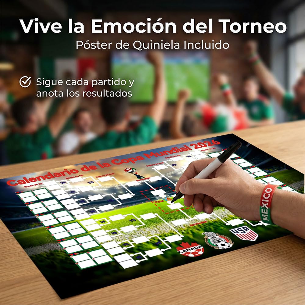 Kit Fan México 12PCS – Set de Fiesta Fútbol con Banderas, Bocina, Gafas, Pintura Facial y Pulseras, para Mundial 2026, Partidos de la Selección, Clásicos, Bares y Reuniones Familiares