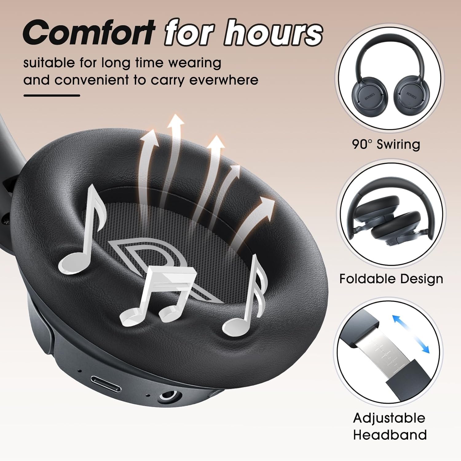 BERIBES audifonos inalambricos Bluetooth con cancelación Activa de Ruido