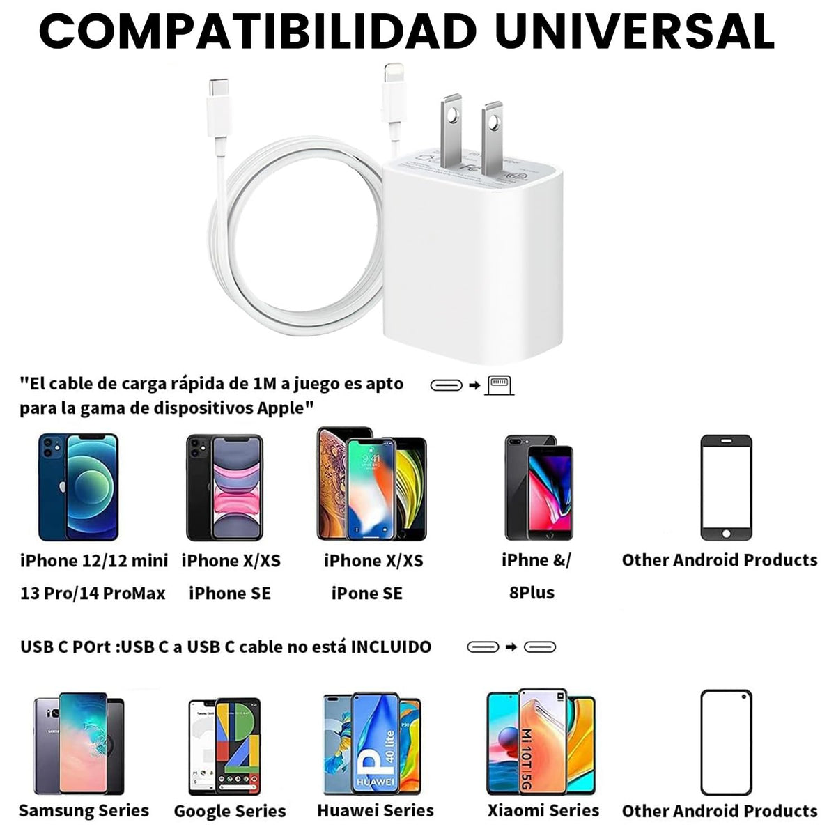 RUISTLI Cargador iPhone 14/13/12/11 Pro MAX,Carga Rapida PD 20W,Tipo c iPhone 8/7/6 con 1M Cable,Cargador Carga Rapida También Adecuado iphoneX/XS