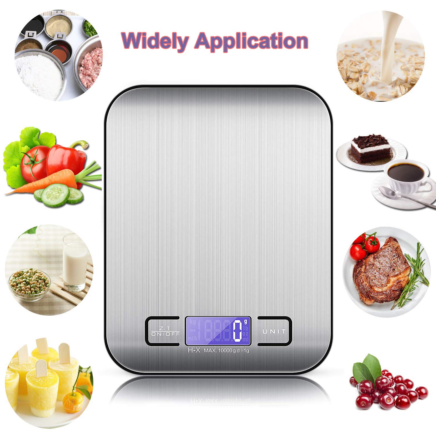 TBONEEY Báscula Cocina Digital USB Recargable, Bascula Precision Cocina 10kg/1g Peso de Cocina Digital, Balanza de Alimentos Acero Inoxidable con Pantalla LCD, Función de Tara (Baterias Incluidas)