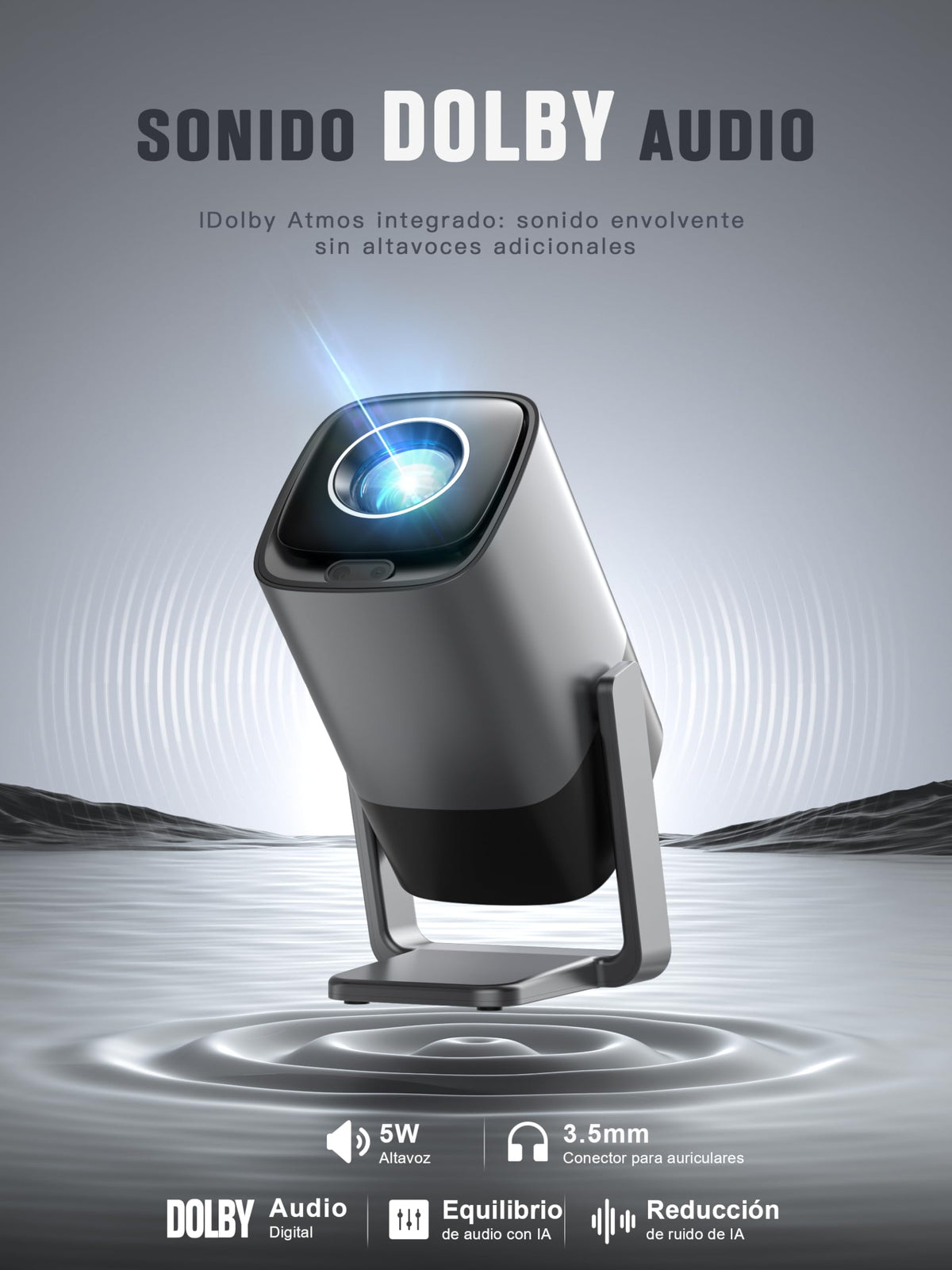 XuanPad 【Compatible with Netflix】 Plateado Mini Proyector Portatil 4K con Auto Enfoque/Keystone, Smart Proyector 600ANSI 1080P Full HD WiFi6 Bluetooth Projector para Movil/Exterior/Cine en Casa