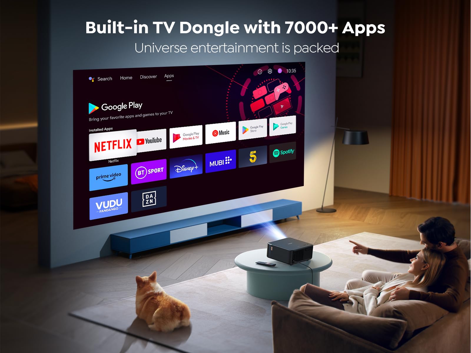 Proyector 4K con Google TV, proyector YABER K2s WiFi 6 Bluetooth, Sonido de JBL, Dolby Audio, Enfoque automático y Keystone, proyector de películas al Aire última intervensión Compatible con Netflix