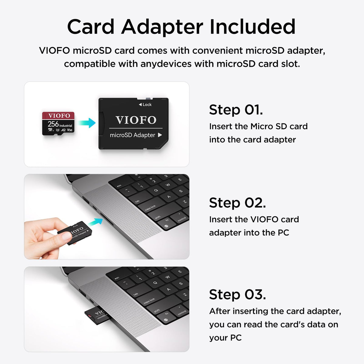 VIOFO Tarjeta microSDXC de alta resistencia de grado industrial de 256 GB para Dash Cam y cámara de seguridad, U3 A2 V30, hasta 100 MB/s, 4K UHD y grabación en bucle continuo, resistente a altas