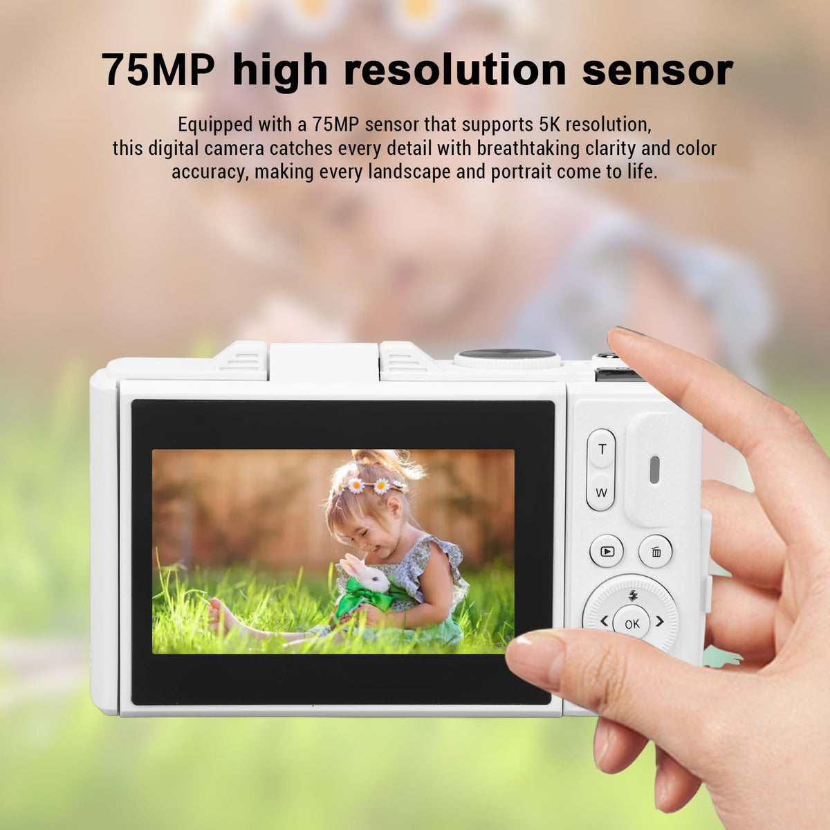 XUMIUZIY Cámara Digital 5K con Zoom Óptico 18X, Cámara Digital Vintage 75MP con Enfoque Automático, Cámara 5k con Pantalla abatible, Vídeo 5K y Detección de Sonrisa (Black) (White)