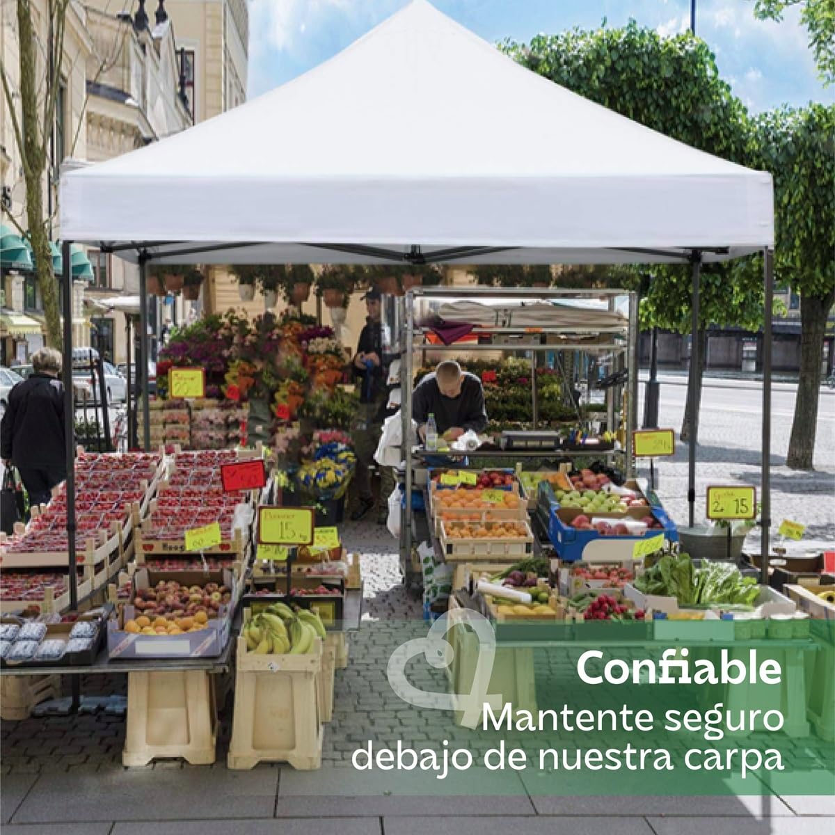 CUORY Carpa Toldo 3x3 Reforzado Plegable | Impermeable Facil Armado Y Transporte | para Jardín Casa Exterior Uso Rudo Acero Lona | Blanco