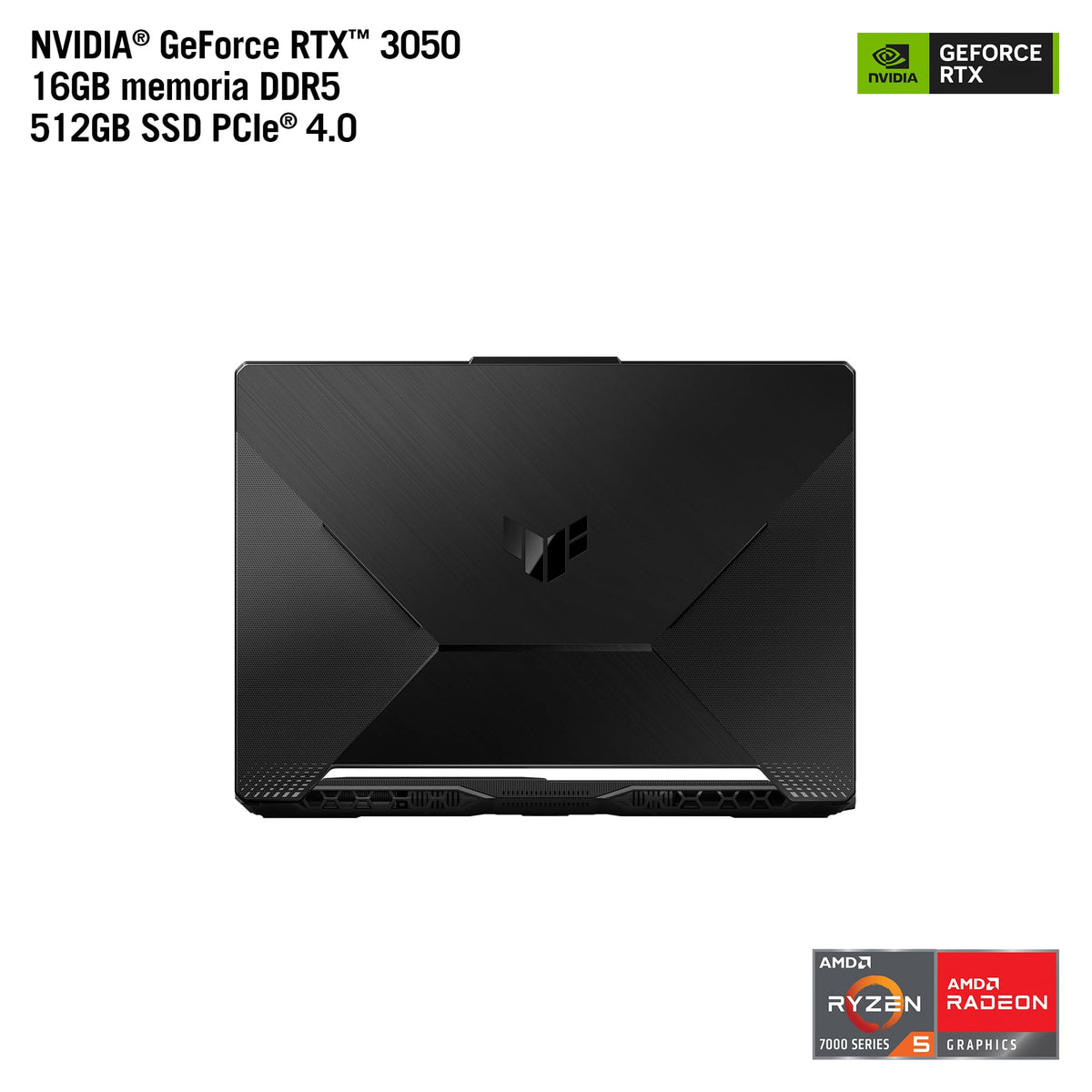 ASUS Laptop TUF Gaming A15 / AMD Ryzen 5 / RTX 3050 / 16GB RAM / 512GB SSD/Negro/Teclado en Español (Garantía en México)