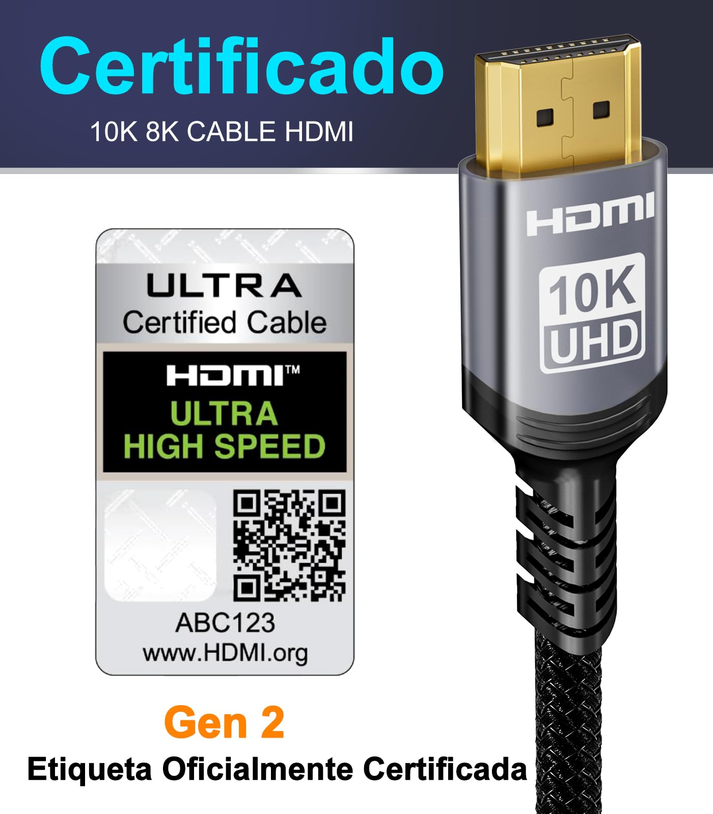 Sniokco 10K 8K Cable HDMI 2.1 48Gbps 3 Metros Certificado Cable HDMI® Ultra Alta Velocidad 0.01ms 4K 240Hz 165Hz 120Hz 8K 60Hz eARC Netflix HDCP 2.3 2.2 HDR10+ TV Monitor Proyector Roku PS5 X-box