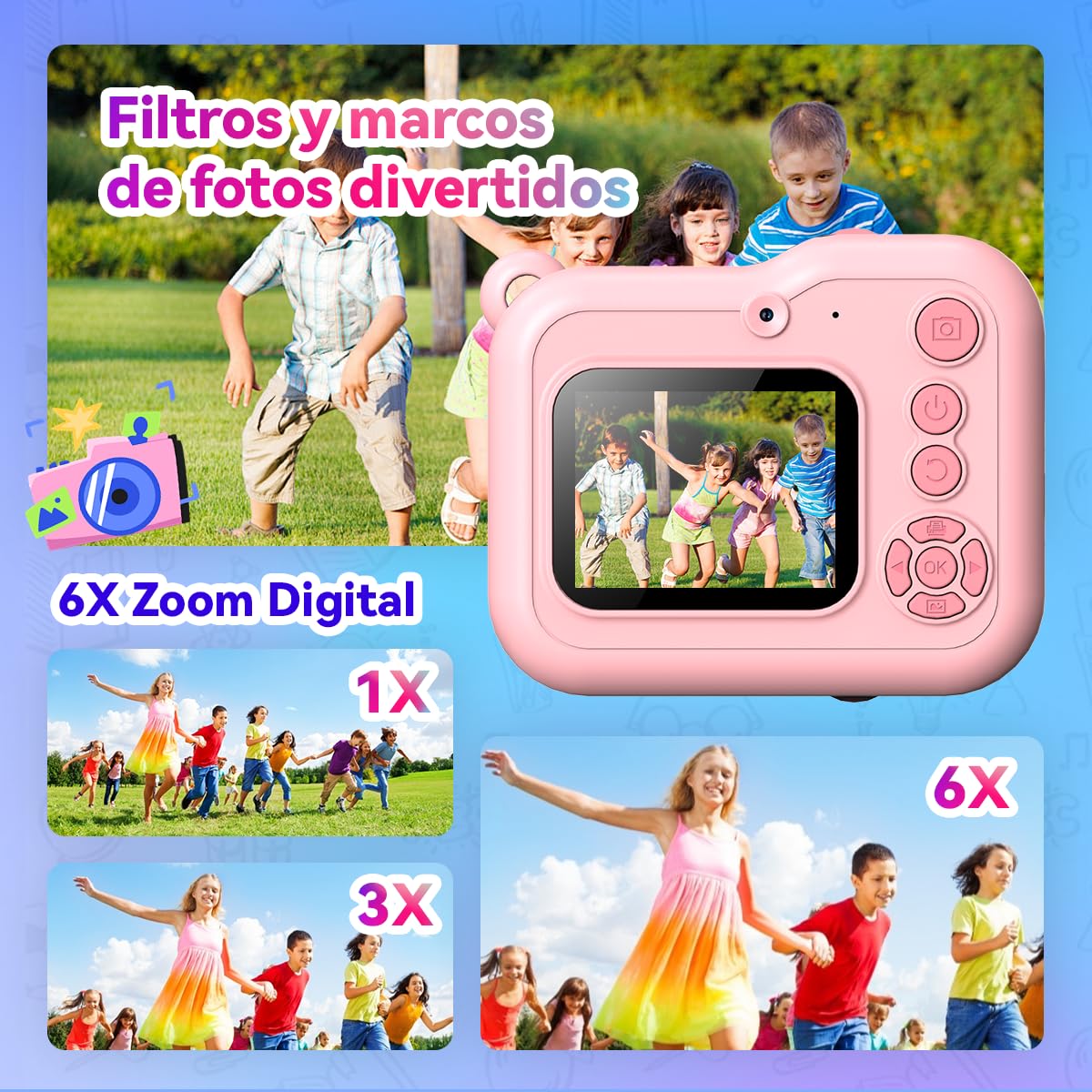 ETprin Cámara Instantánea Infantil – Cámara Digital HD 1080P con Modo Selfie, Fotos Divertidas y Creativas,Recargable,Perfecta para Niños de 3 a 12 Años