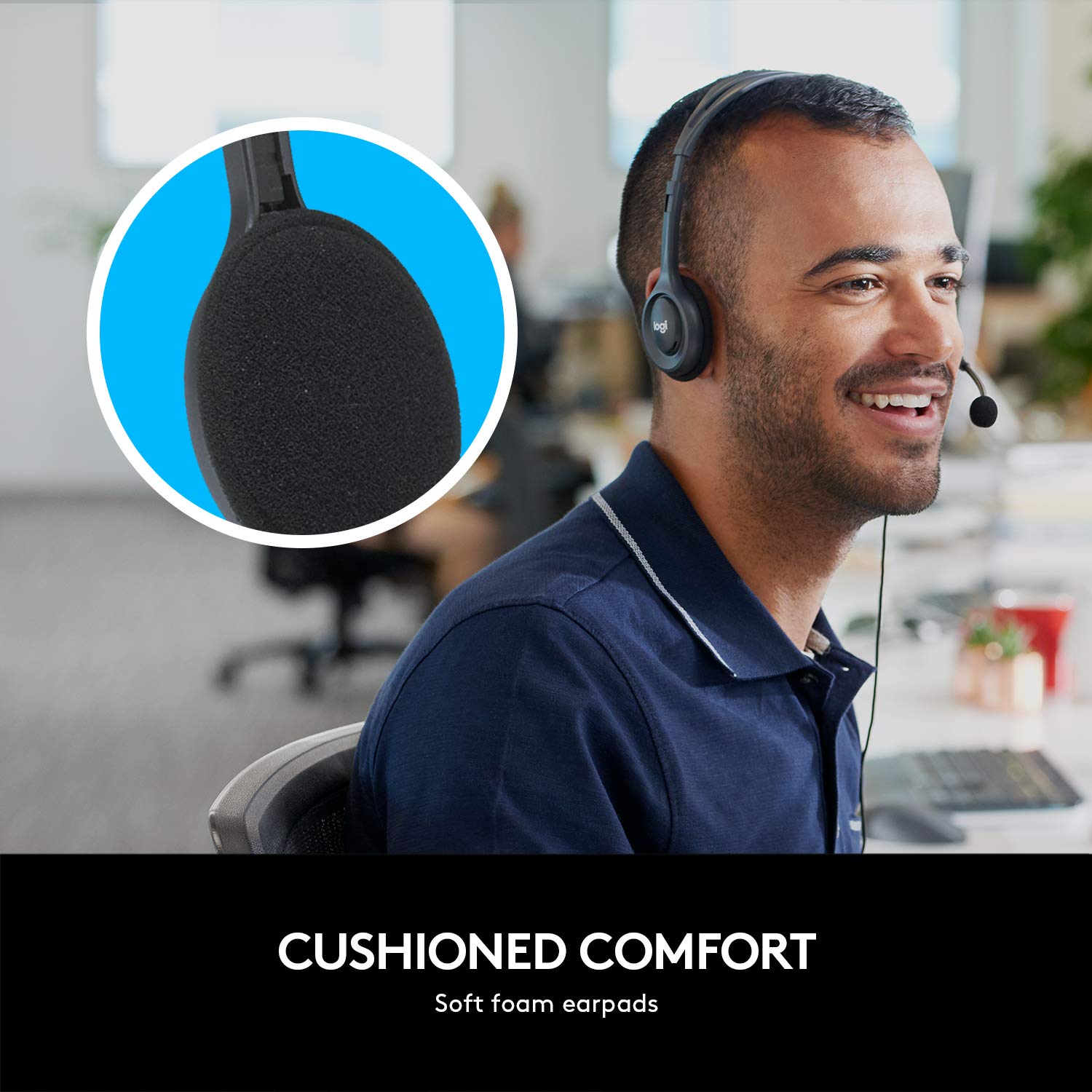 Logitech H111 Diadema con Cable, Sonido Estéreo con Micrófono Giratorio, Jack 3,5mm, PC/Mac/Portátil/Smartphone/Tablet - Negro