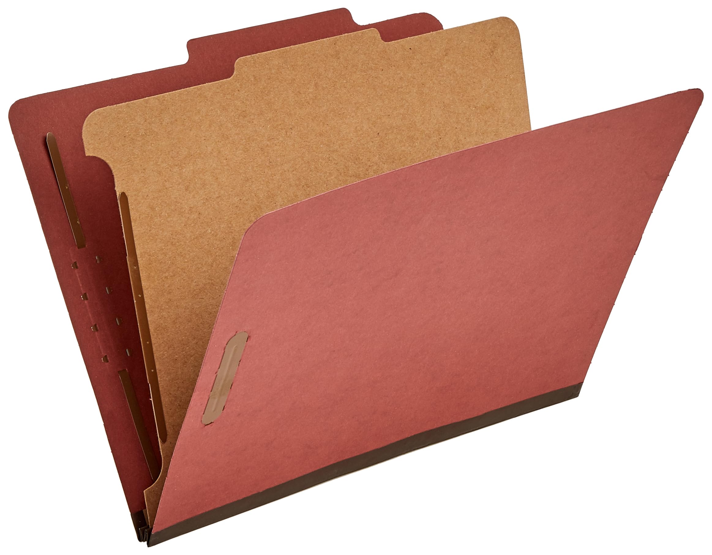 Amazon Basics Carpeta Clasificadora con Sujetadores, 100 % Reciclada, 1 Separador, Lomo Integrado de 5 cm, Tamaño Carta, Rojo, Paquete de 10