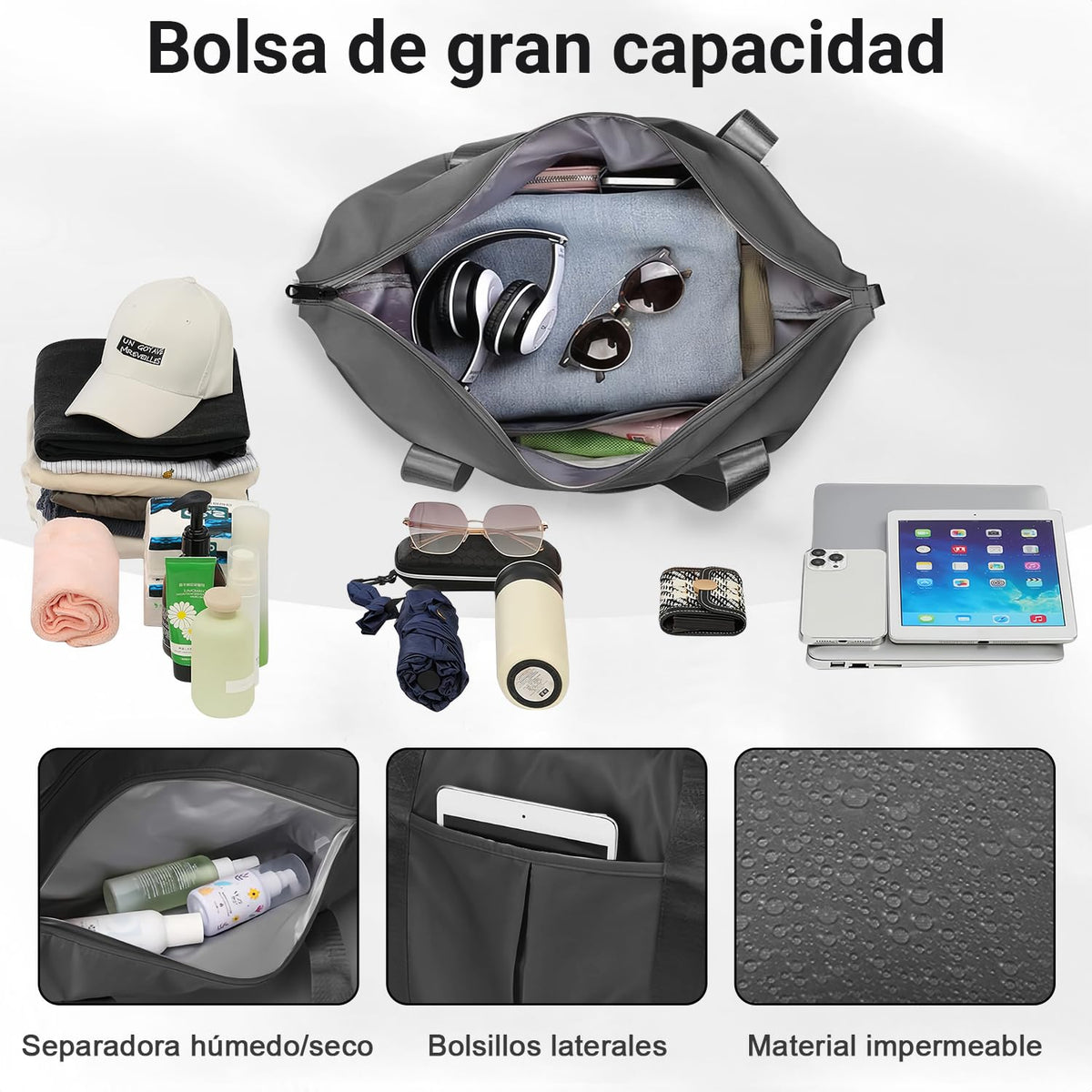 Dry Wet Bolsa de gimnasio deportiva con bolsillo separado, bolsa de lona con compartimento para zapatos, bolsa de viaje, entrenamiento, natación, yoga para mujeres y hombres (negro)
