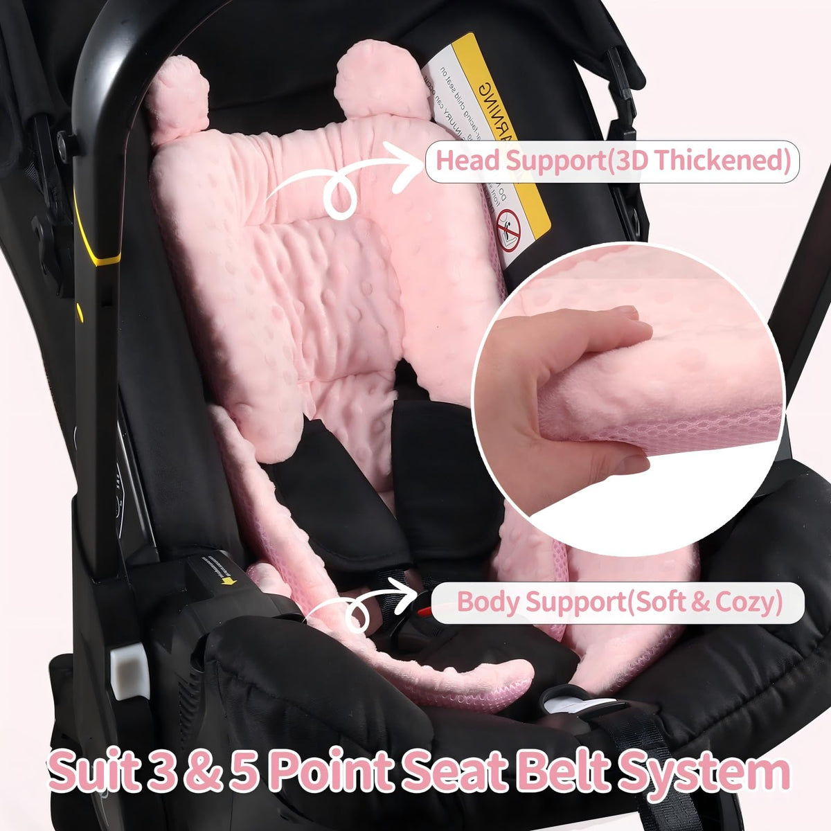Honeau - Soporte reversible 3 en 1 para asiento de coche, para recién nacido, inserto de asiento de coche 3D Minnky para bebé, cojín de asiento de coche extra suave y transpirable, para niños y niñas,