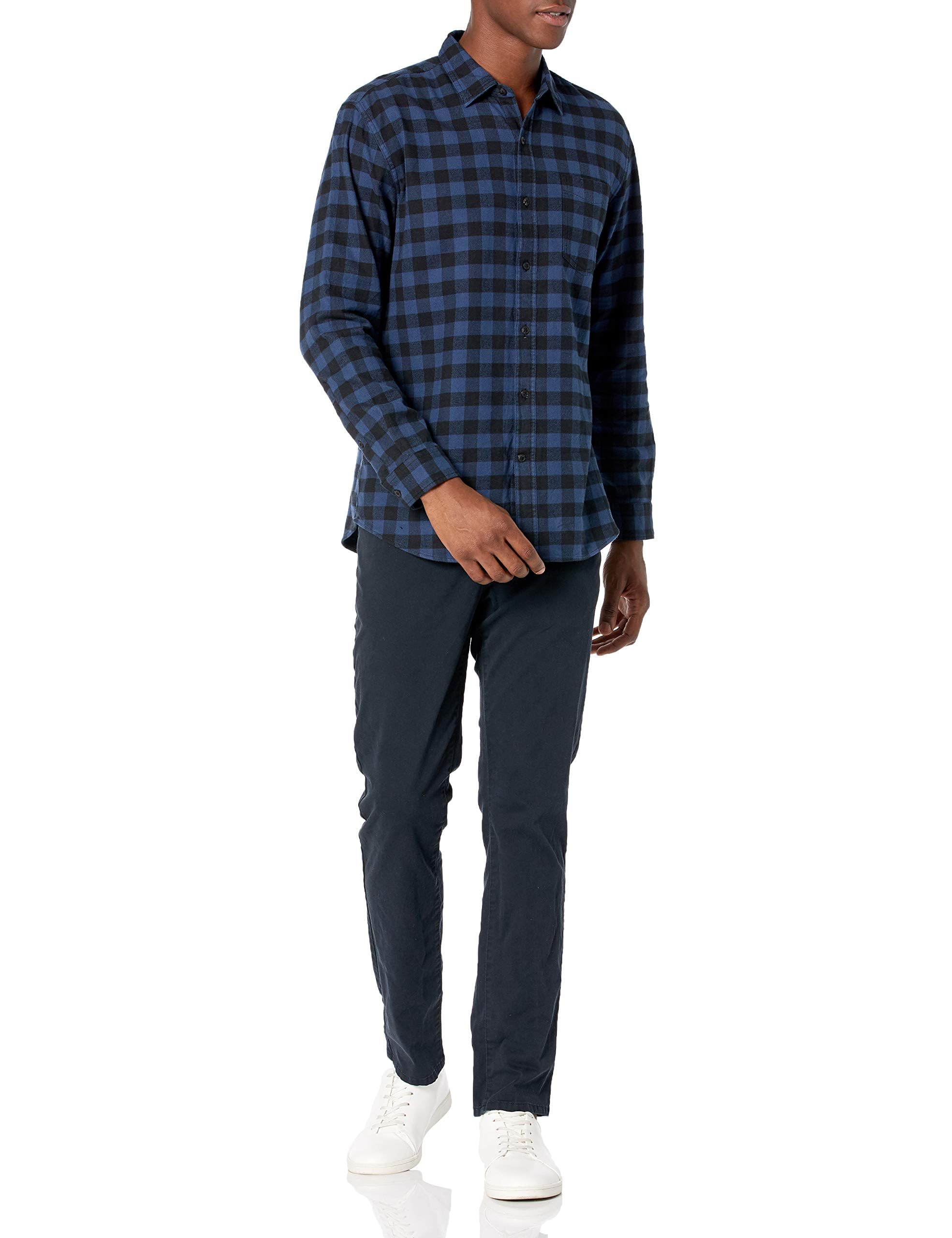 Amazon Essentials - Camisa de franela de manga larga para hombre (disponible en tallas grandes y altas), azul, cuadros búfalo, talla XXG