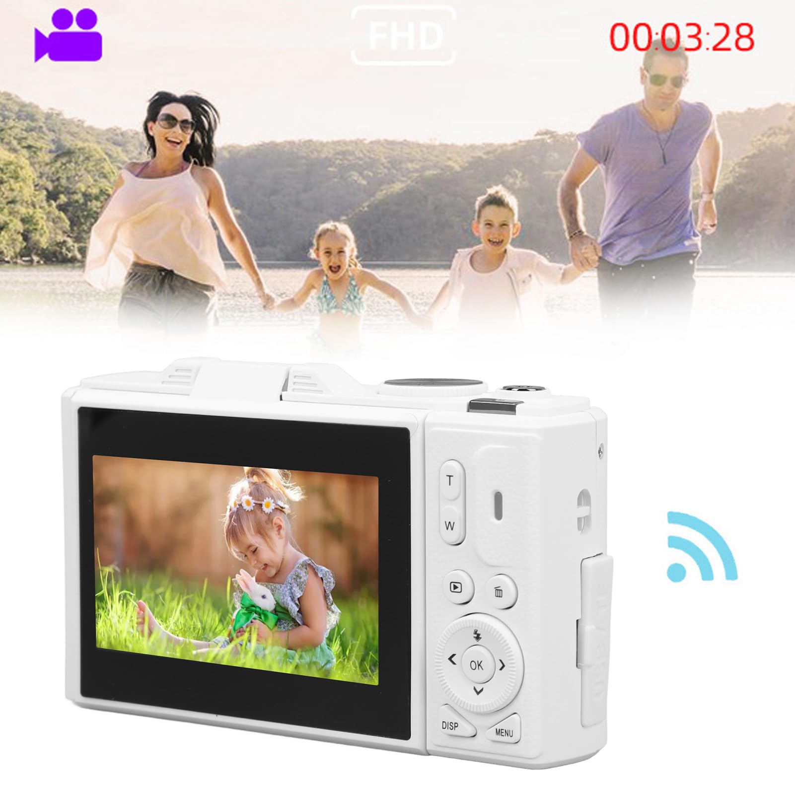 Cámara Digital Portátil de 64MP, Cámara 4K Vlogging para YouTube con Pantalla de 3 Pulgadas y Tarjeta TF de 32GB, Zoom Digital de 16X para Fotografía, Detección de Rostros, Lapso