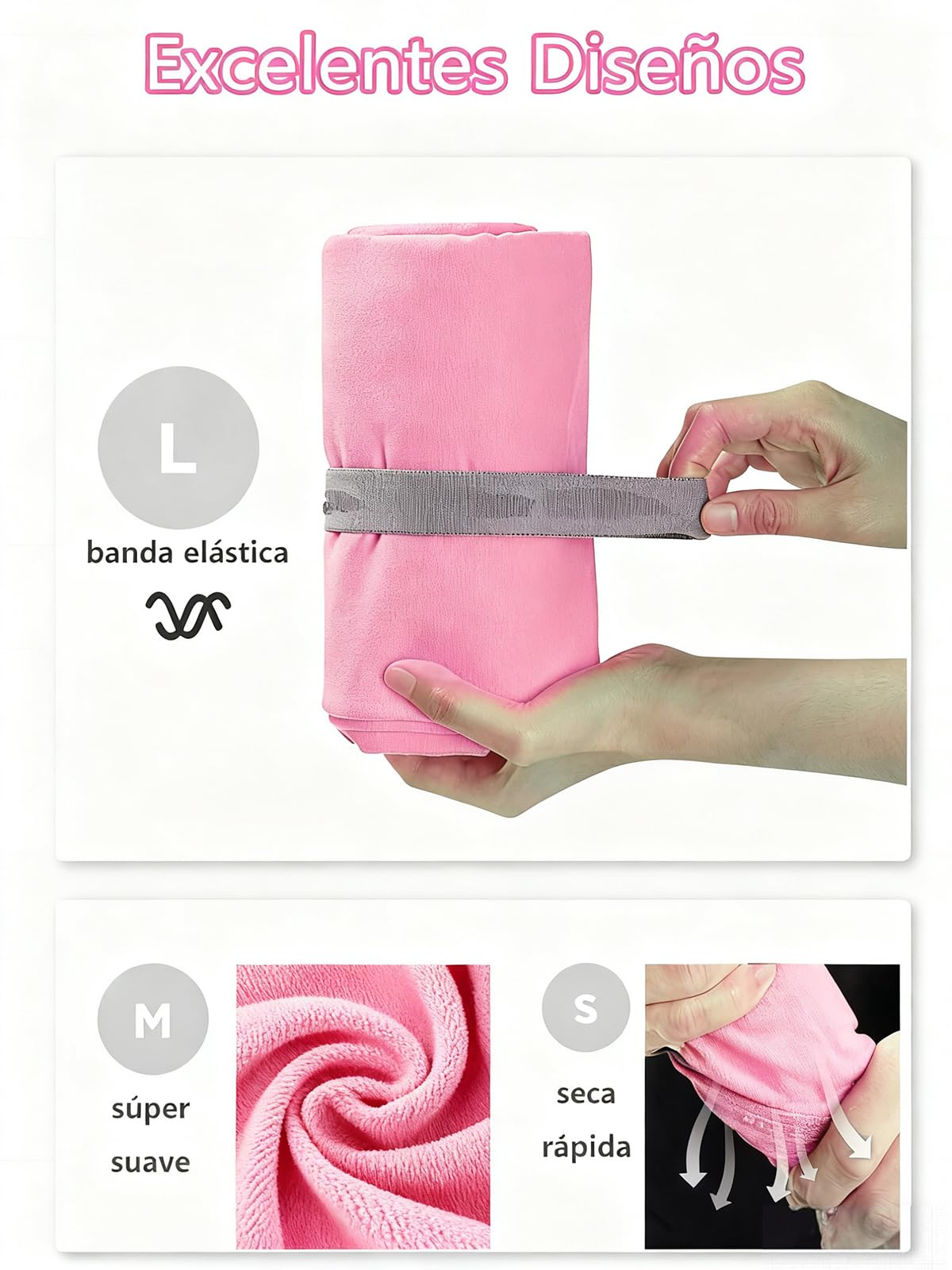 3 Toalla de Microfibra Deportiva,Súper Absorbente,Secado Rápido,Rosa Pálido