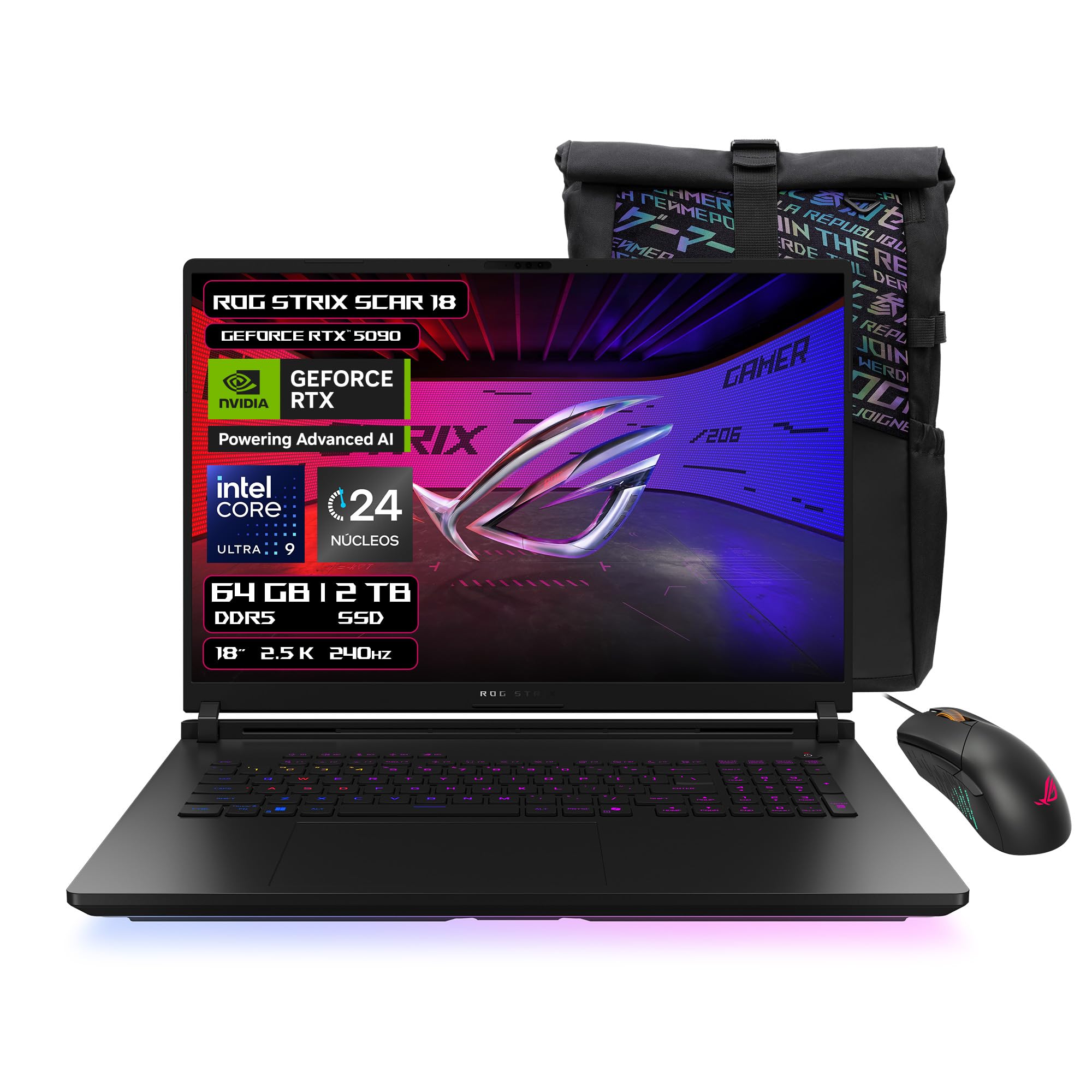 ASUS ROG Strix Scar 18/ NVIDIA RTX 5090/ Intel Core Ultra 9/ NPU para IA/ 64GB - 2TB + Mochila ROG y Mouse ROG/Teclado en Español (Garantia y Servicio en México con la Marca)
