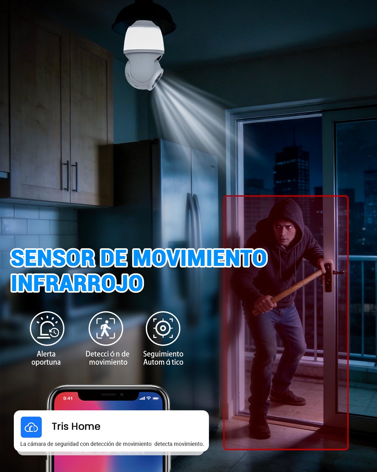 EASYTAO Cámara Foco WiFi 1080P, IP66 con Socket E27/E26, Bombilla Adicional