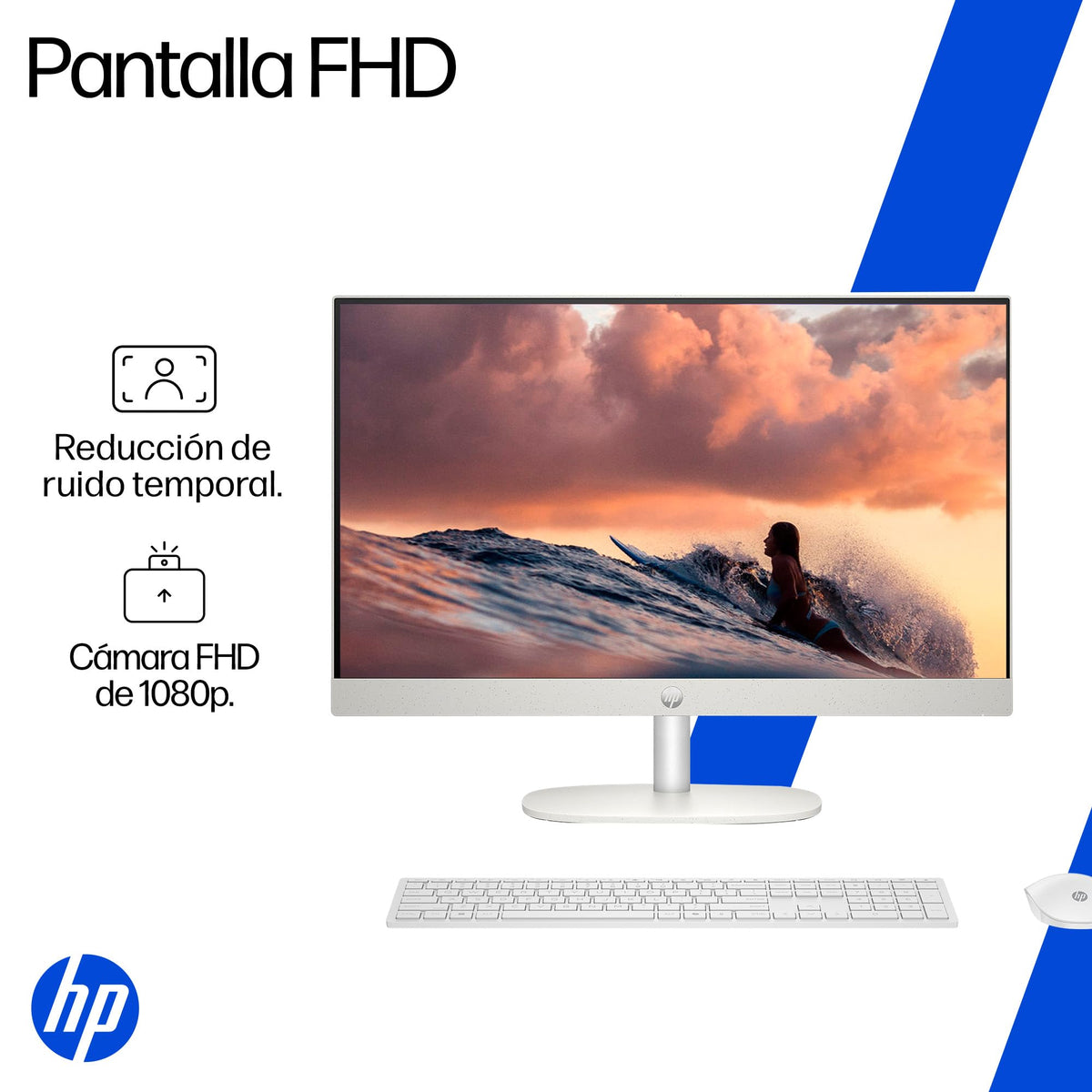 HP All-in-One 24-cr0330la, Desktop PC, Intel Core i3, 8 GB RAM, 512 GB SSD, FHD, 23.8", Windows 11 Home, Garantía México, Blanco
