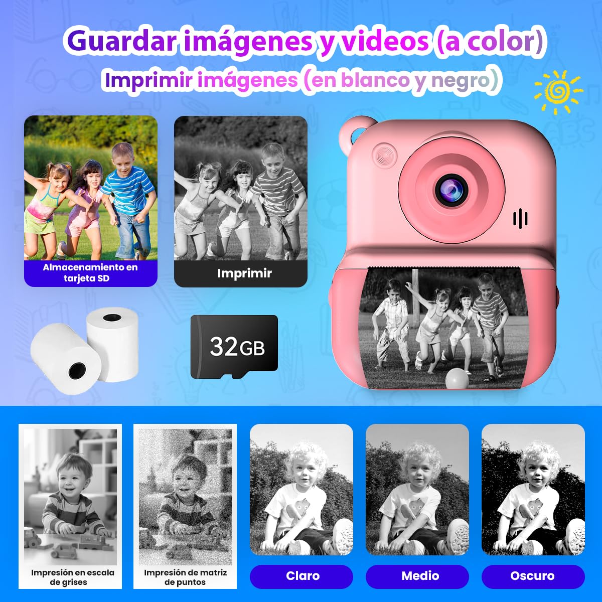ETprin Cámara Instantánea Infantil – Cámara Digital HD 1080P con Modo Selfie, Fotos Divertidas y Creativas,Recargable,Perfecta para Niños de 3 a 12 Años