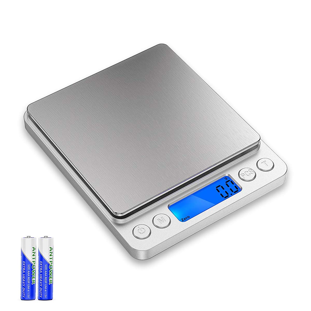 MESVIER Bascula de Cocina Digital, Bascula de Alimentos Báscula Digital Multifuncional, 0.1g-3Kg, Acero Inoxidable - Baterías Incluidas
