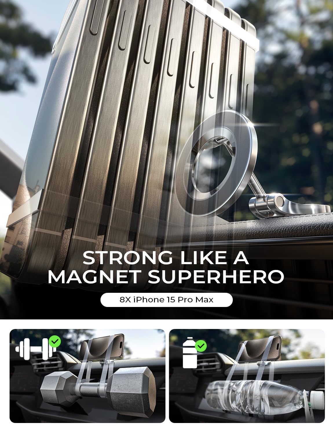 LISEN Soporte para Celular Automóvil Magsafe, 24 Imanes 360° Giratorio Base para Celular Porta Telefono Automovil Compatible con iPhone 16 15 Pro MAX 14 13 y Otros Dispositivos con Anillo Magnético