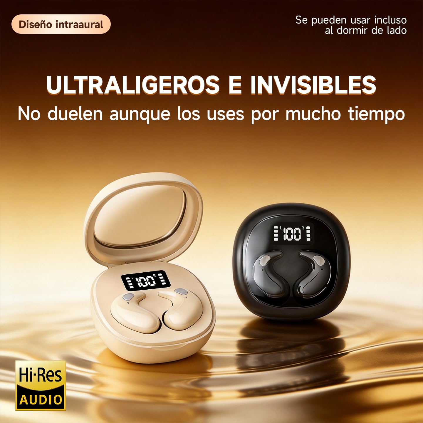 Audífonos Bluetooth para Dormir 5.4, Aislamiento Acústico 60dB, Pantalla LED, Autonomía 24h, Unidad 13mm Hi-Res AAC, Diseño Ergonómico Sin Presión para Dormir de Lado, Súper Ligeros