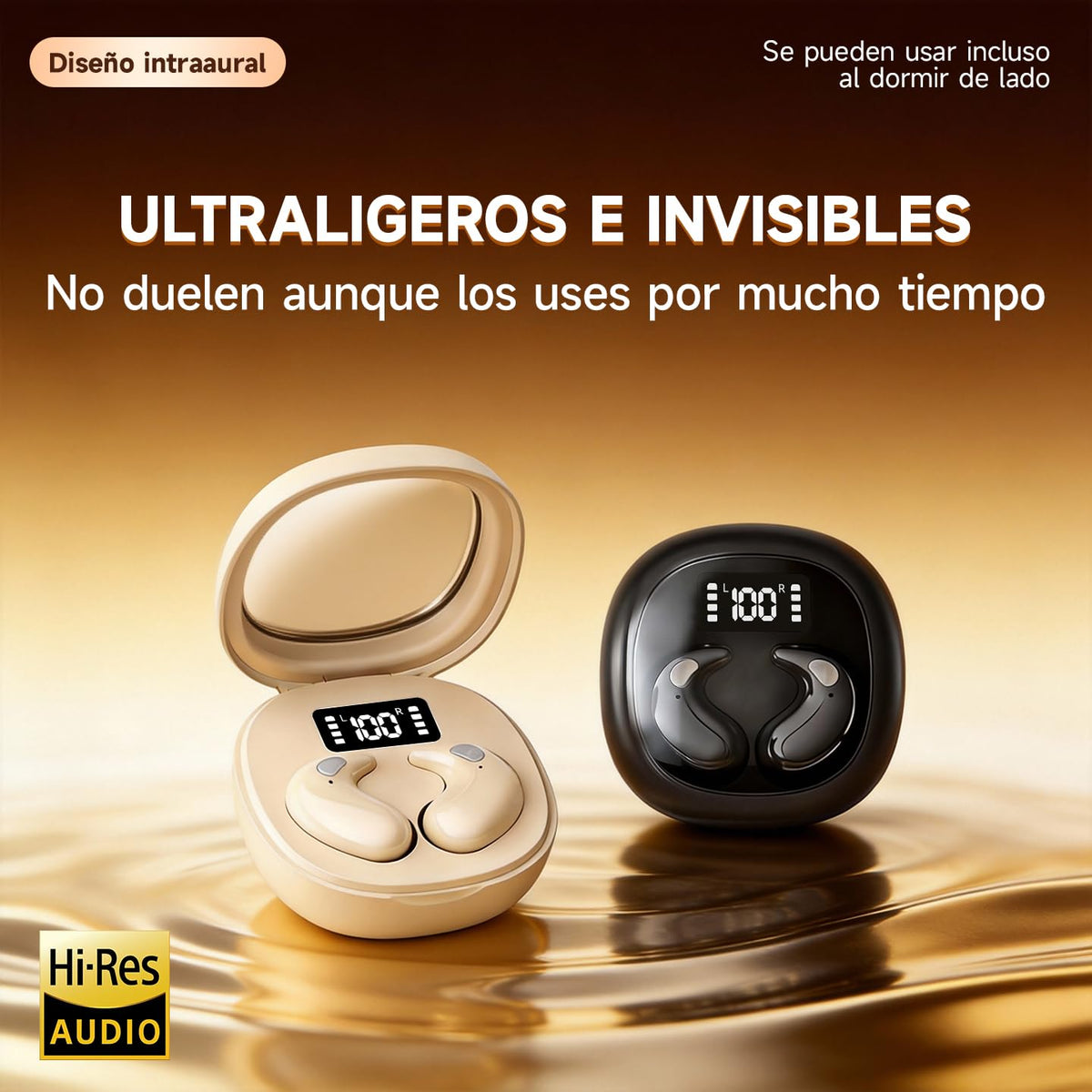 Audífonos Bluetooth para Dormir 5.4, Aislamiento Acústico 60dB, Pantalla LED, Autonomía 24h, Unidad 13mm Hi-Res AAC, Diseño Ergonómico Sin Presión para Dormir de Lado, Súper Ligeros