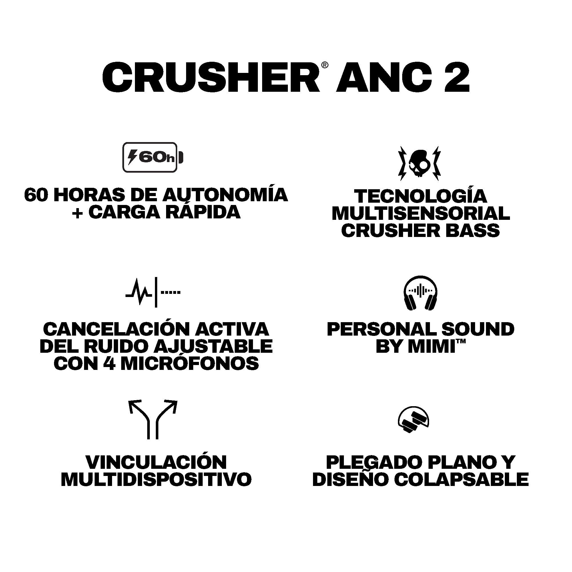 Skullcandy Crusher ANC 2 Noise Cancelling Wireless Headphones - True Black