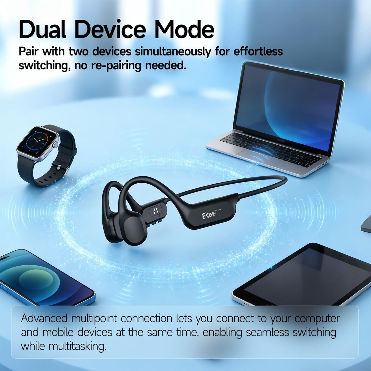 esonstyle Audífonos Conducción Ósea Natación - IP68 Agua Audífonos para Nadar Bluetooth 6.0,Oído Abierto con Reproductor MP3 de 8GB Auriculares para Natación Carreras y Ciclismo