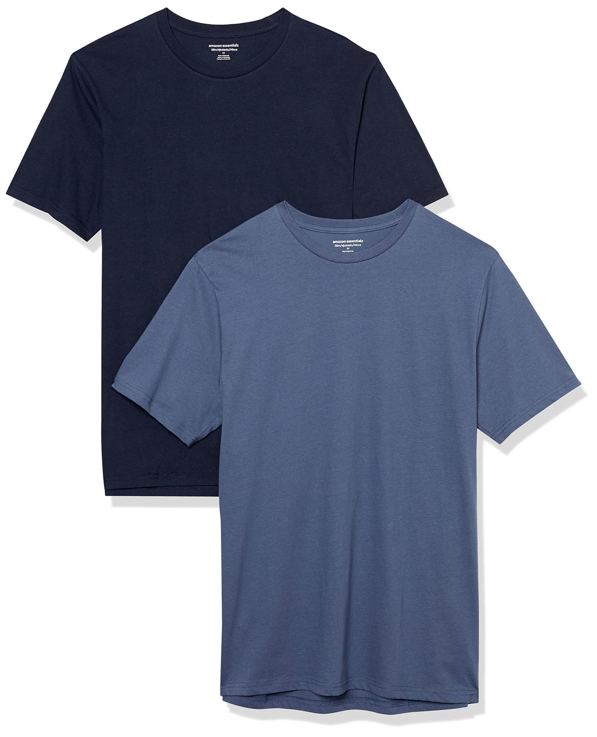 Amazon Essentials - Playera de Manga Corta Ajustada con Cuello Redondo para Hombre, Paquete de 2, Azul Oscuro/Azul Marino, Talla XL