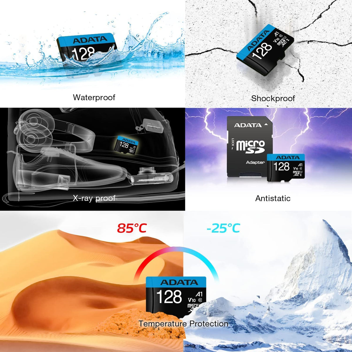 ADATA 128 GB Tarjeta de Memoria Micro SDXC con Adaptador Color Negro con Azul A1 (Clase 10)