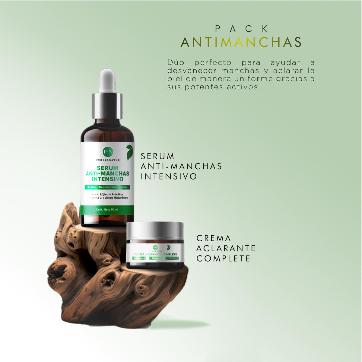 PUREZANATUR Pack Antimanchas Serum despigmentante y antimanchas intensivo + Crema aclarante | Paquete completo de serum para el cuidado de la piel, hidratación y rejuvenecimiento (Pack Antimanchas)
