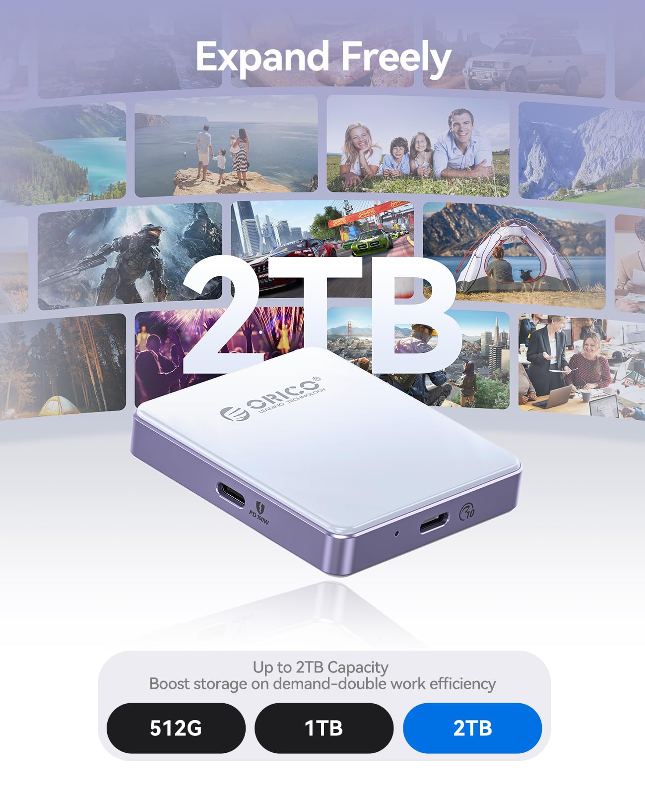 ORICO Carcasa magnética M.2 2230/2242 NVMe para SSD, grabación ProRes 4K, Lector de Tarjetas SD/TF, Puerto de Carga PD100W, Compatible con iPhone 15/16/17, portátil y Tableta (sin Disco Duro, Negro)