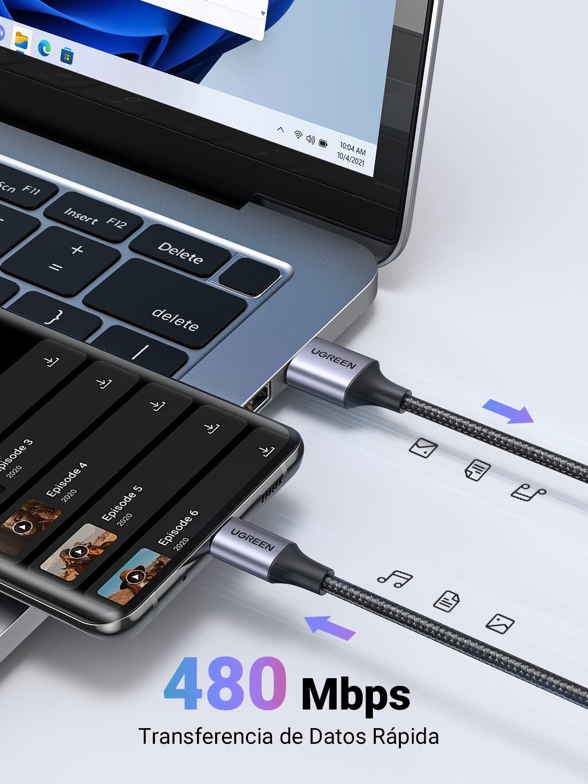 UGREEN 1M Cable USB C a USB A 2.0, 3A Tipo C Carga Rápida con Trenza de Nailon, Compatible con iPhone 16 15 Pro Max Plus, Galaxy S25 S24 S23 S22, Pixel 9 8 7